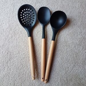 Black Cook’s Corner Beechwood Handle Silicone Utensil Set NEW